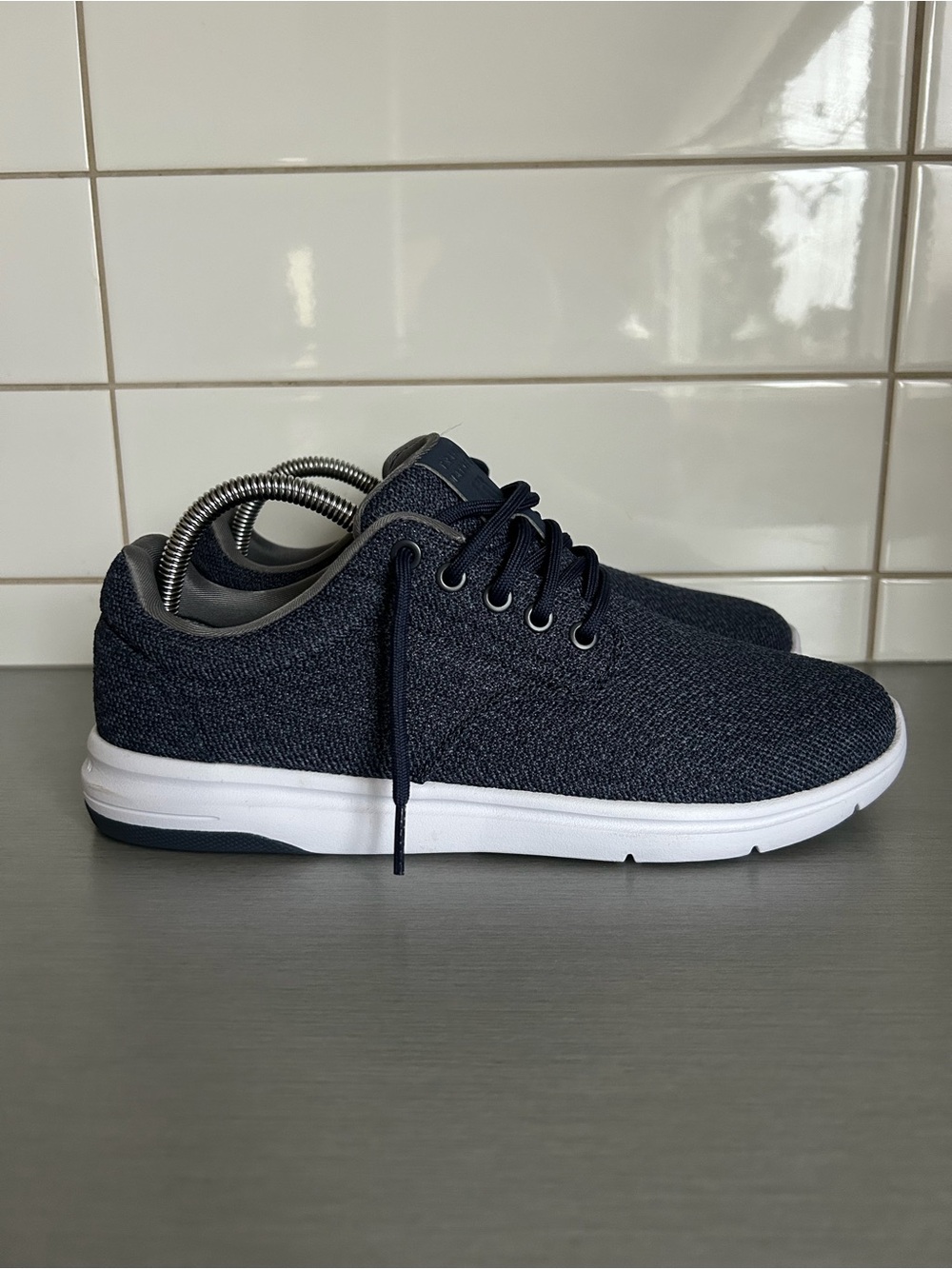 Travis Mathew Navy Knit Lace-Up Sneakers with White Sole